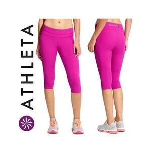 Athleta Dobby Be Free Knicker Crop Capri Leggings Magenta Pink Pants Small